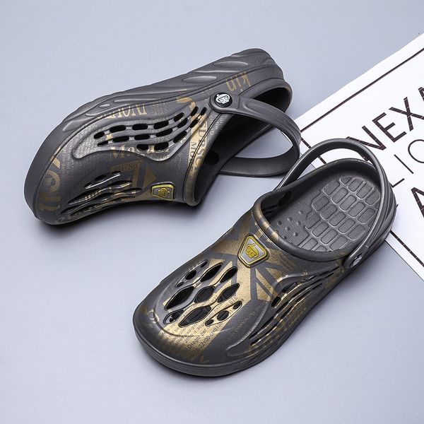

summer british style ankle-wrap mens clogs light indoor male slippers breathable causal beach garden sandals men large size 46, Black