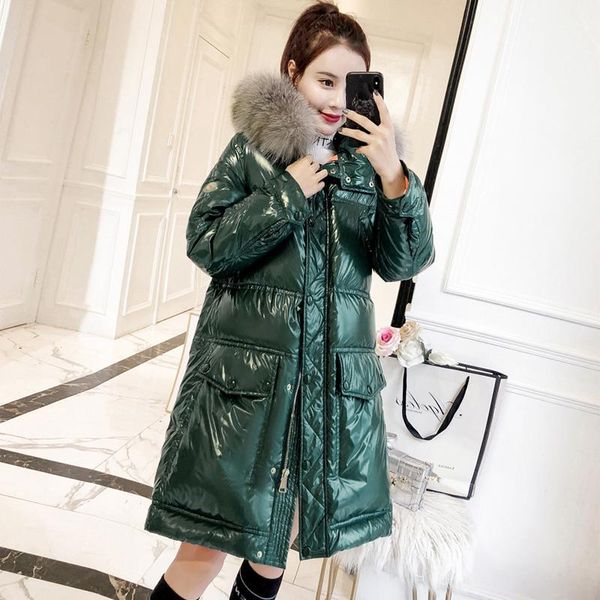 

women's trench coats winter jacket women korean puffer faux fur collar parka clothes 2021 long coat female overcoat casaco feminino my, Tan;black