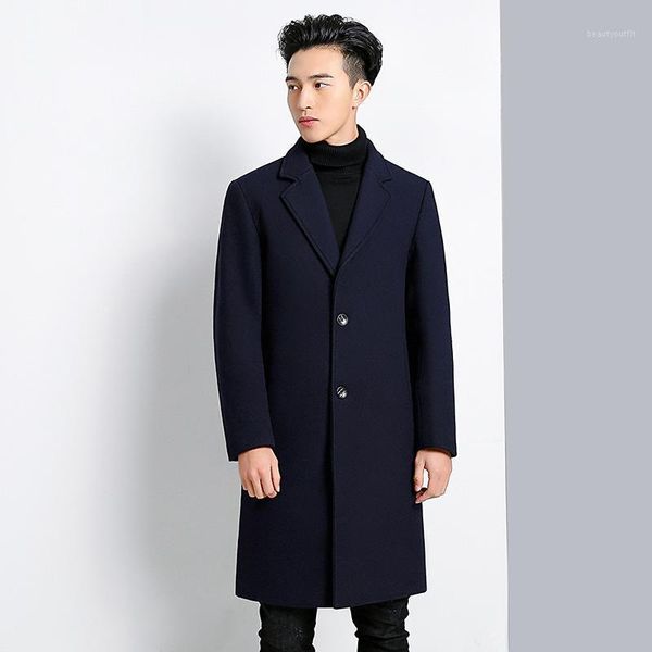 

men's trench coats long over the knee korean version of autumn and winter thickened business wool woollen windbreaker coat, Tan;black