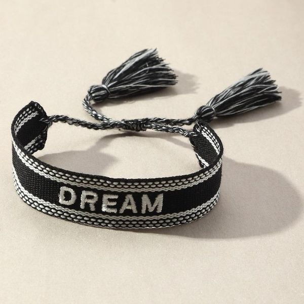 

charm bracelets retro letter embroidery fabric bracelet couple jewelry gift pulsera pareja handmade adjustable tassel rope for women, Golden;silver