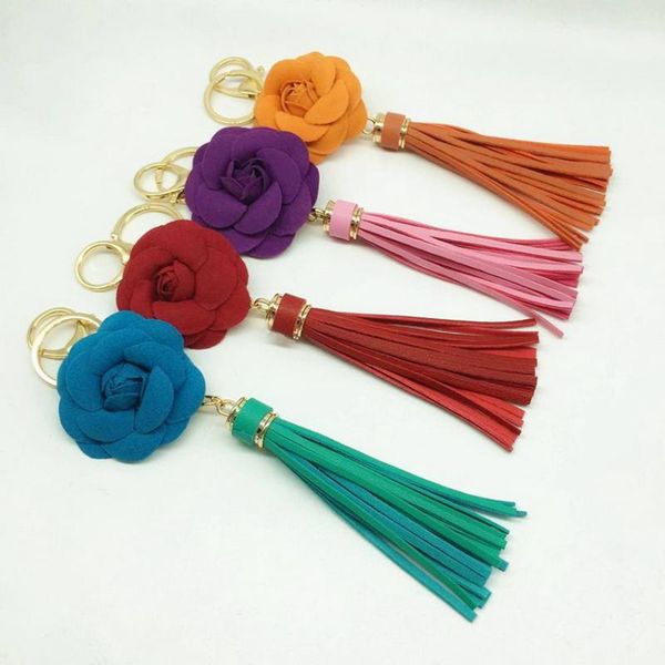 

keychains pu leather tassel fabric velvet rose keychain handmade flower keyring statement bag pendant jewelry wholesale, Silver