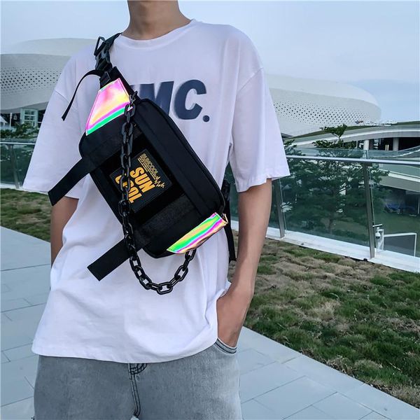 

waist bags original uoct.all hip-hop fashion brand couple cool laser reflective chain chest bag casual street sports trend shoulder