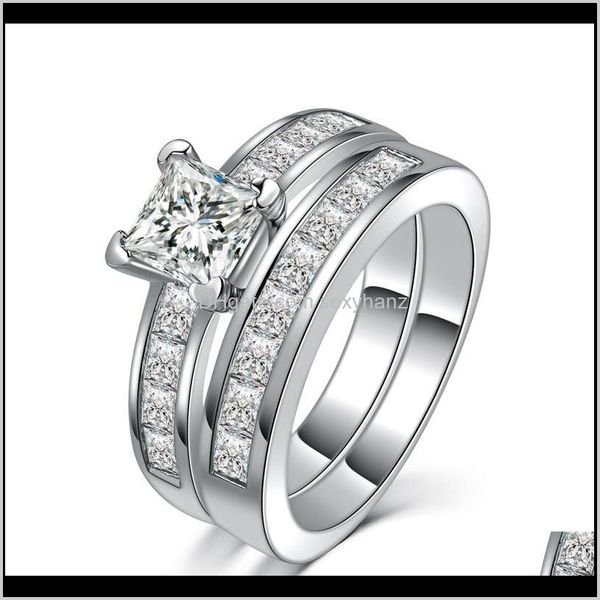 

solitaire double layer zircon microinlay white gold plated copper rings noble ring for women fashion 70lxh cjzn3, Golden;silver