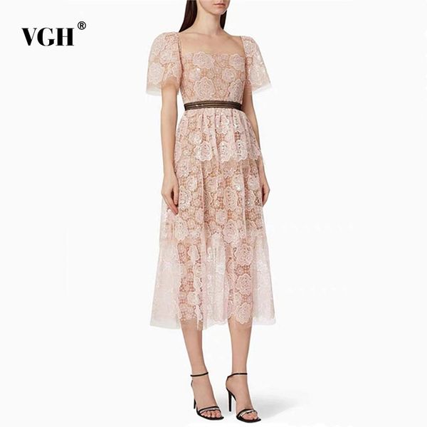 

pink patchwork sequin mesh dress for women square collar short sleeve high waist midi dresses female summer fashion 210507, Black;gray