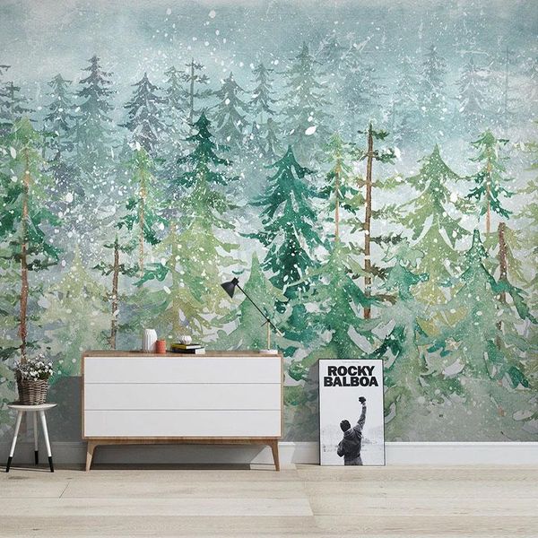 

wallpapers custom 3d hand painted pine forest abstract woods watercolor mural wallpaper living room bedroom sofa tv background wall paper