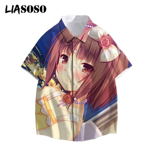 

men's casual shirts liasoso 2021 anime nekopara summer men women fashion printed short-sleeve beach shirt holiday streetwear 3d print, White;black