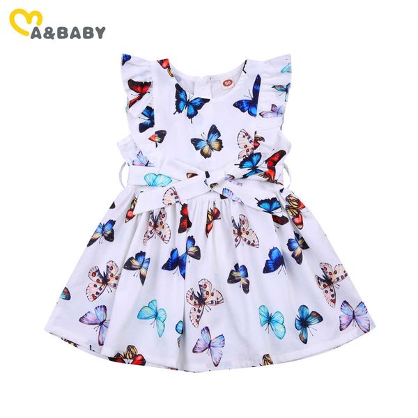 MaBaby 2-7Y Sommer Kleinkind Kind Kind Mädchen Rüschen Kleid Ärmellose Schmetterling Print Bogen Tutu Kleider Für Mädchen Q0716