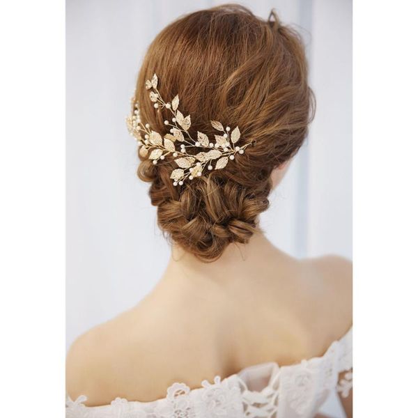 

hair clips & barrettes golden leaves headband pearls decorative head chain band headwear bridal accessories bridesmaid headdress (golden), Golden;silver