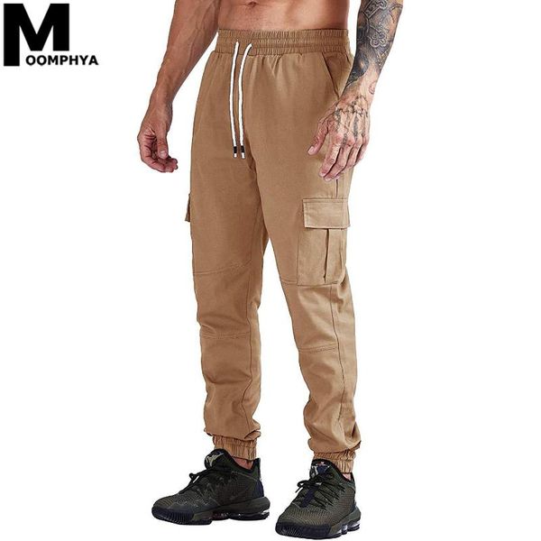 

moomphya joggers men side pockets cargo pants streetwear hip hop long trousers 2021 casual man men's, Black