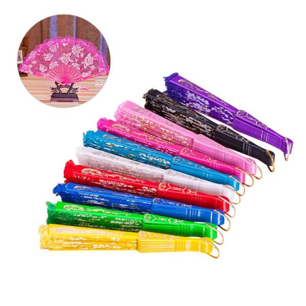 

party favor 10 pcs lace rose dancing folding fan elegant handheld chinese embroidered floral hand for wedding church