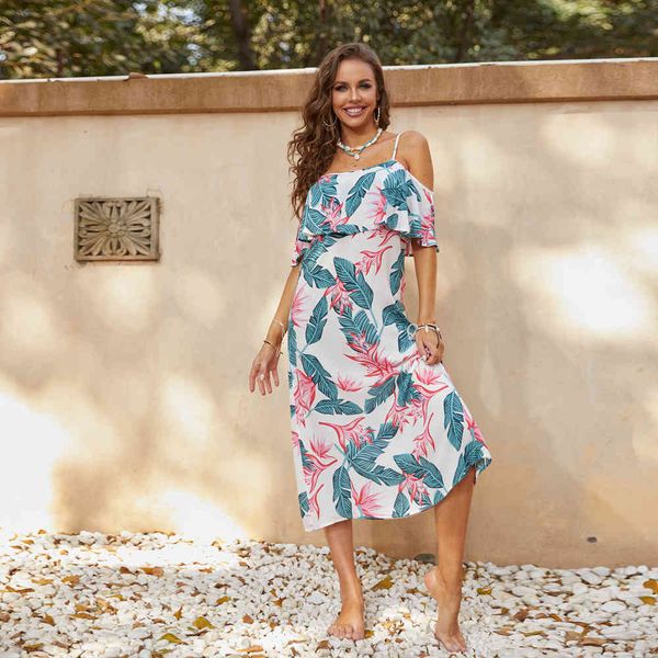 

fashion dress 2021 summer sling casual beach print, Black;pink