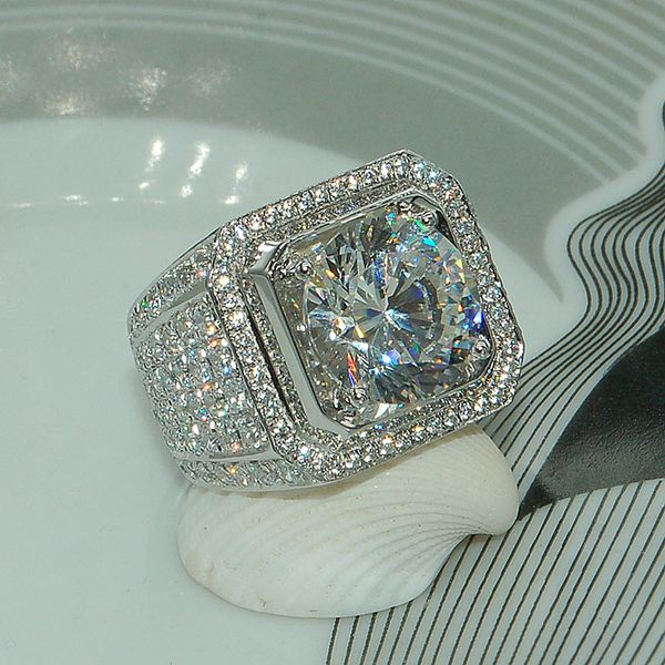 

stunning handmade fashion jewelry 925 sterling silver popular round cut white z cz diamond full gemstones men wedding band ring gift