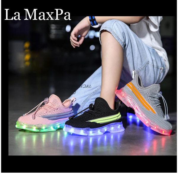 

size 25-37 children glowing shoes girls sport luminous fashion casual kids sneakers soft boys bottom breathable athletic & outdoor, Black