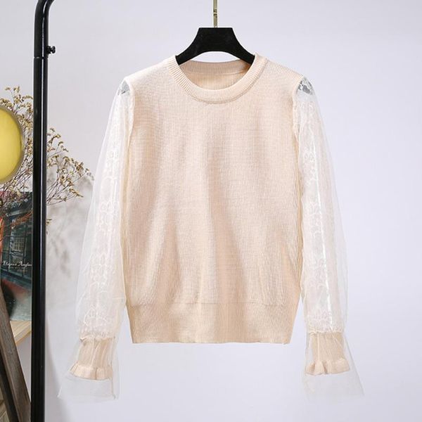 

women's sweaters [ewq] korea chic autumn casual trend women o neck pullover fashion simple lace long-sleeved stitching sweater 2021 16e, White;black