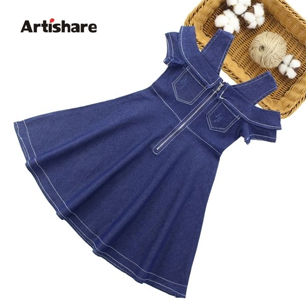 

girls summer dress off shouder denim for est jeans party teenage kids clothes 6 8 10 12 14 220314, Red;yellow