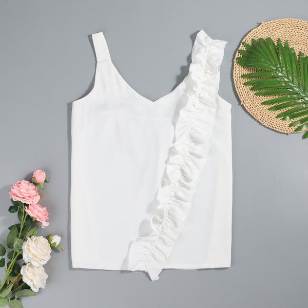 

women's tanks & camis brand summer vest fashion comfortable casual daily loose solid color v-neck camisas de mujer, White