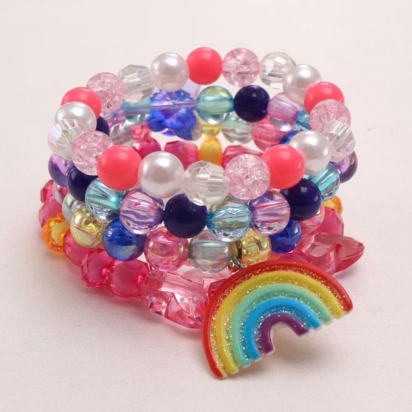

fashion kids strands charms rainbow colorful bangles children cartoon pendant bracelets beads jewelry for party christmas gift, Black