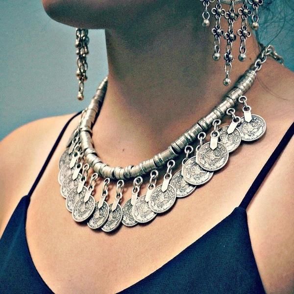 

ladies silver engraved coin necklace gypsy ethnic tribal holiday jewelry turkey bohemian style pendant necklaces