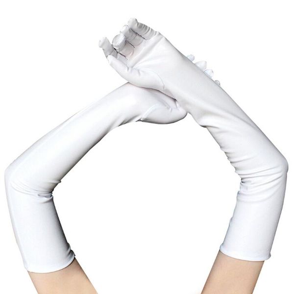 Fünf-Finger-Handschuhe, sexy Damen, glänzend, langes Leder, Latex, Clubwear, Party, Opernkostüm