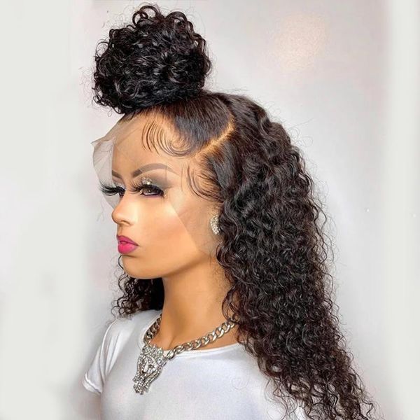 

lace wigs natural curly wig 13x4 front human hair brazilian remy pre plucked with baby for women high density, Black;brown