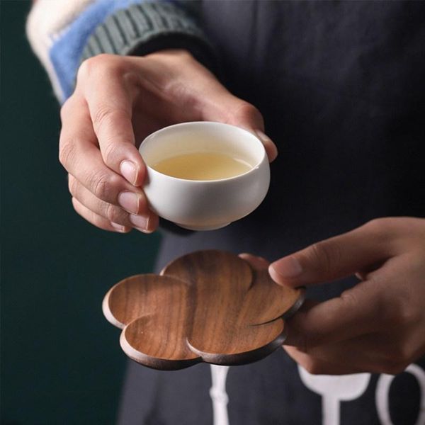 

mats & pads wooden flower petal cup mat tea coffee pad heat resistant water mug home kitchen tools tablewear