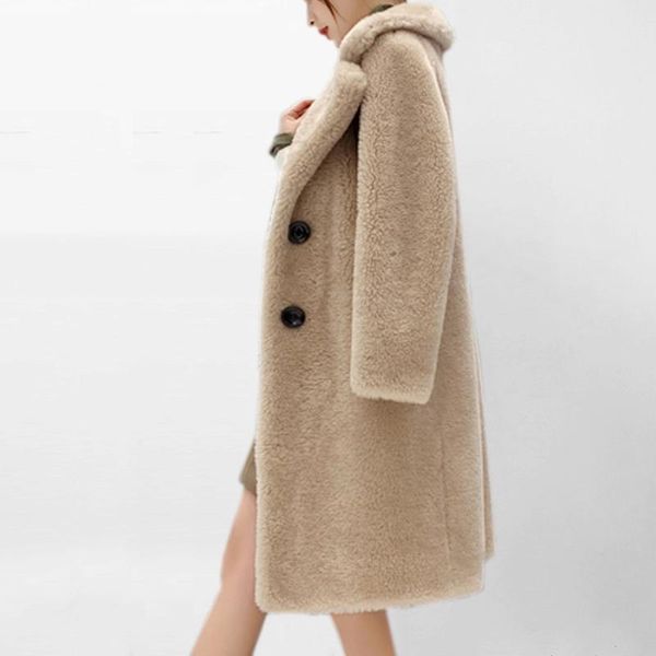 

women's fur & faux imitation lamb coat in the long section sheep shearing winter one 2021 autumn and fake, Black