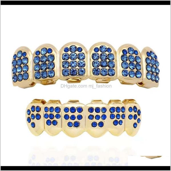 

grillz, drop delivery 2021 hip hop golden grillz diamonds dental grills real gold plated fashion cool rappers body jewelry three colors red, Black