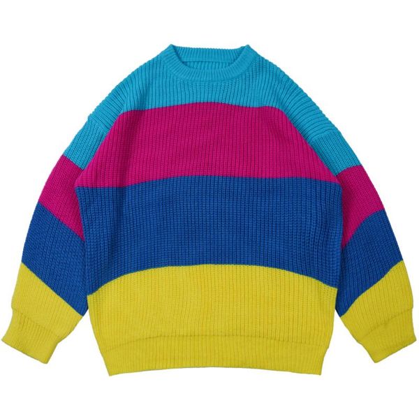 

men's sweaters mens harajuku wide color stripe winter oversized couple knitwear male casual loose vintage 90s pullover, White;black