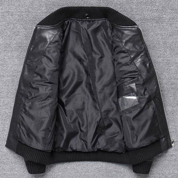 

men's leather & faux ,2021 style.winter warm cotton genuine jacket.classic plaid 100% sheepskin coat.man fashion slim clothes, Black