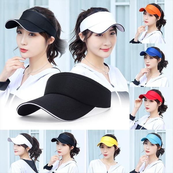 

sports canvas sun cap men women adjustable cotton visor protection empty tennis golf running solid color hat, Blue;gray
