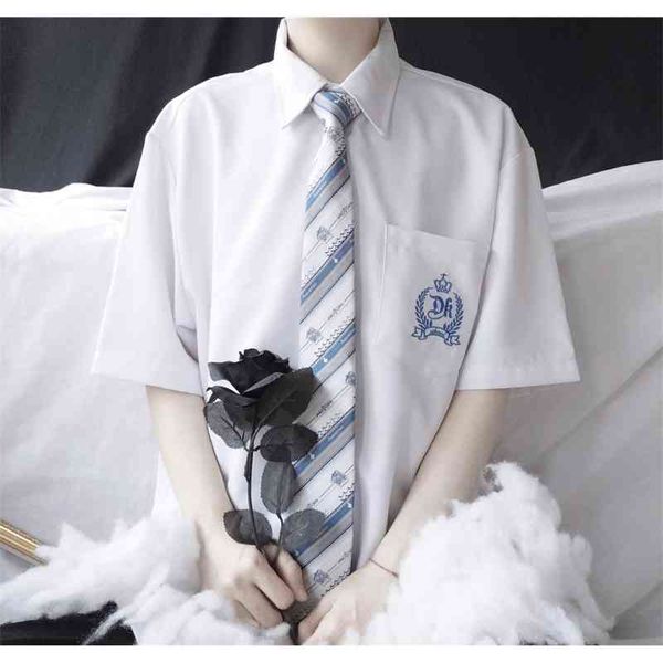 

white short sleeve air supply summer korean academy style dk men's shirt ruffian handsome class uniform, White;black