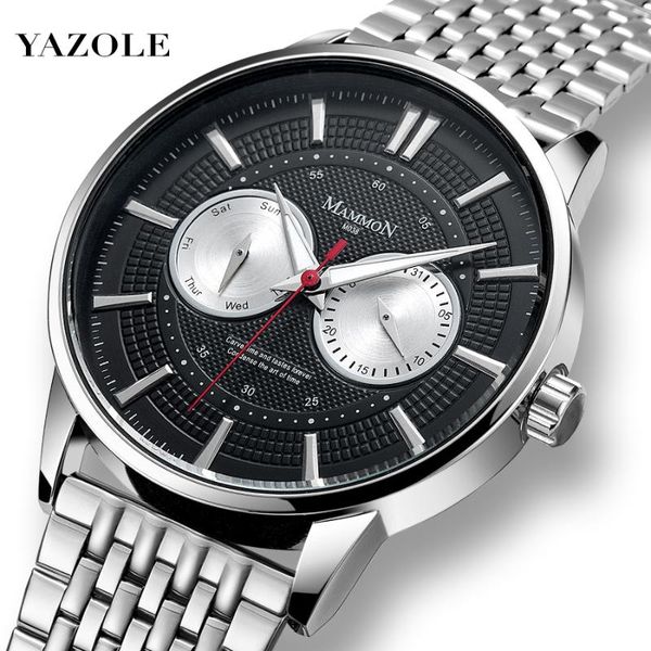 

wristwatches yazole men quartz business casual watch stainless steel strap male husband relogio masculino metal watches, Slivery;brown