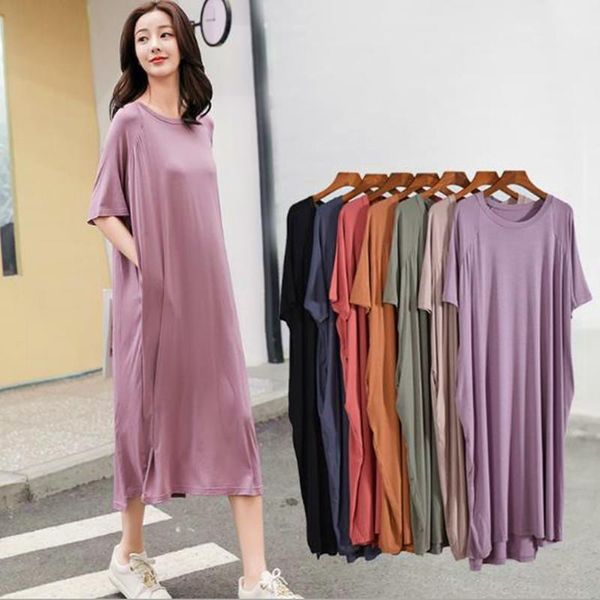 

Womens Sleepwears 100 Kg Wear Night Dress Women Short Sleeve Modal Cotton Nightshirt Female Loose Long Nightgowns Home Clothes With, Black;red