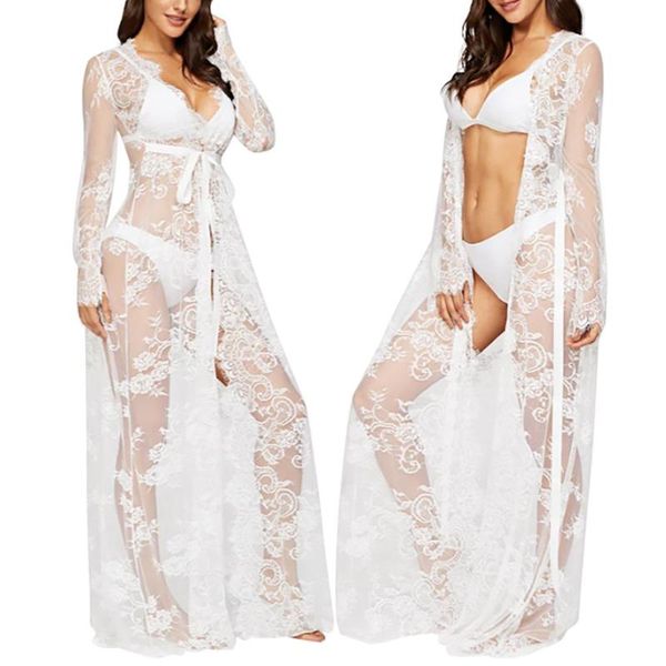 

robes see-through long underwear womens lace mesh hollow cover-ups lingerie babydoll sleepwear nightwear sleep dress #s women's swimwea, White;black