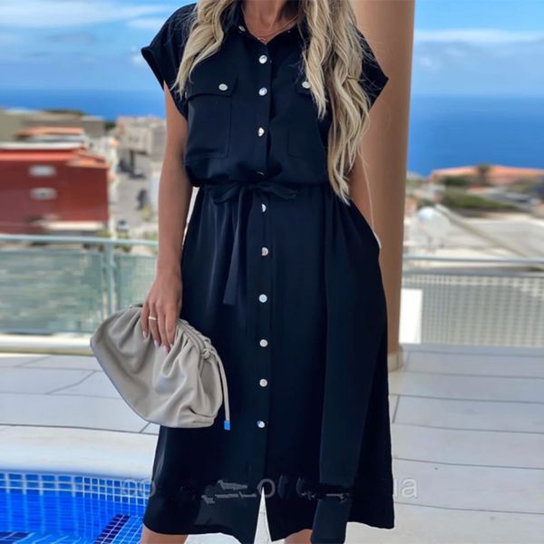 

shyloli casual bow tie pockets bandage batwing sleeve turn down collar midi dress new fashion summer, White;black