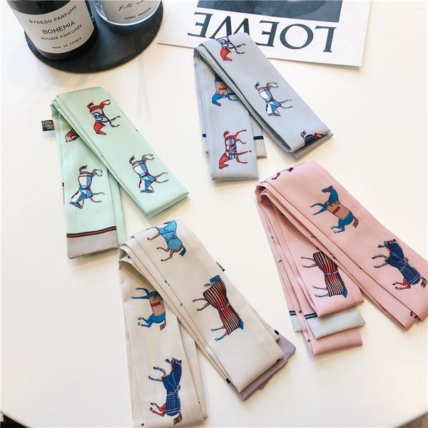 

south korea dongdamen silk women' versatile thin strip small long scarf korean version decorative binding bag hair hoop, Blue;gray