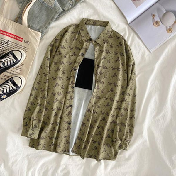 

women's blouses & shirts women long sleeve ladies black green loose harajuku vintage elegant female clothes oversized korean pockets, White