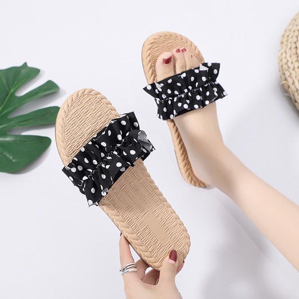 

slippers 2021 bowknot summer comfort breathable cool net infrared i slip flat heel bottom fairy bow little daisy sandals, Black