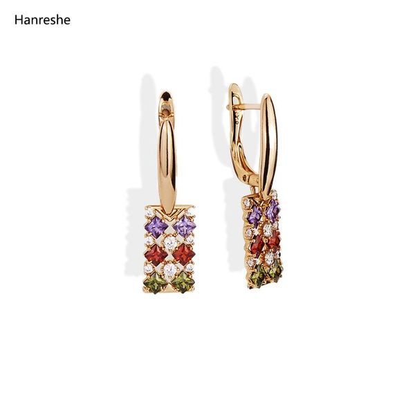 

dangle & chandelier hanreshe mini zircon drop earrings punk jewelry party wedding copper rectangle colour crystal pendant earring women gift, Silver