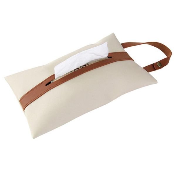 

tissue boxes & napkins hangable case box pu leather home car towel napkin papers dispenser holder table decoration creamy white