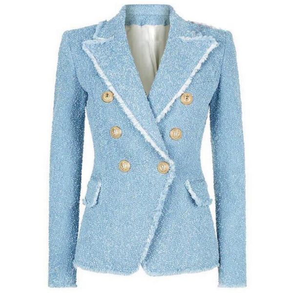 

women's suits & blazers fashion 2021 autumn small suit women tassel fringe metal lion buttons double breasted office lady tweed blazer, White;black