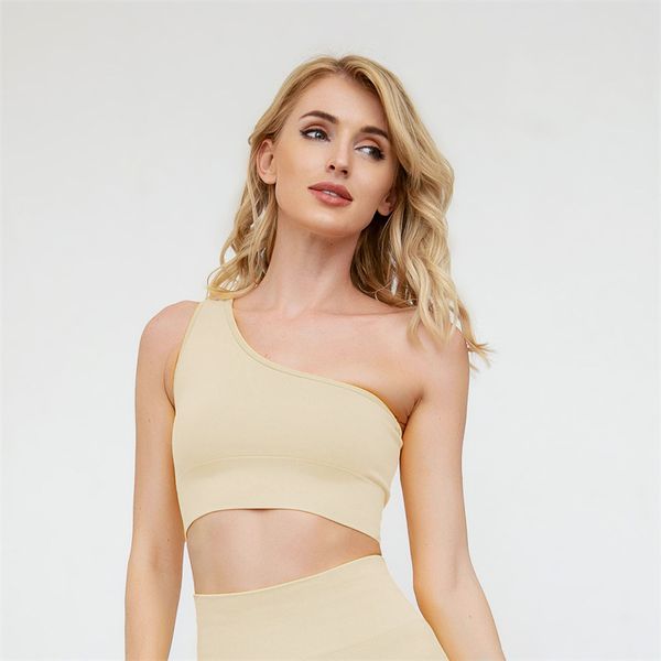 

outdoor fitness, running, cycling, seamless yoga diagonal shoulder bra, gathering sports underwear, women, Gray