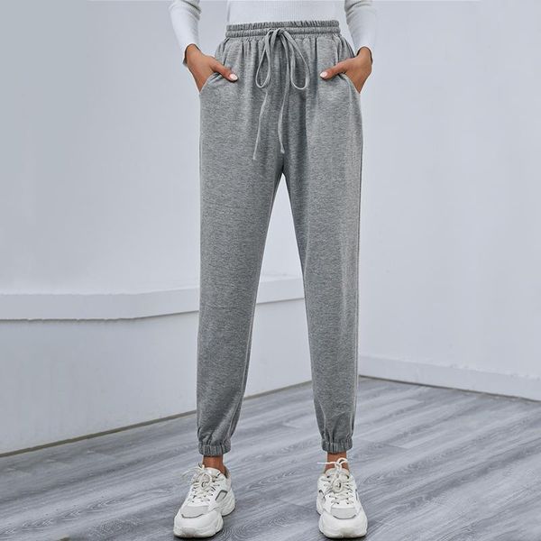 

women's pants & capris 2021 autumn winter casual for women drawstring high waist black gray pink khaki brown trousers simple classic, Black;white