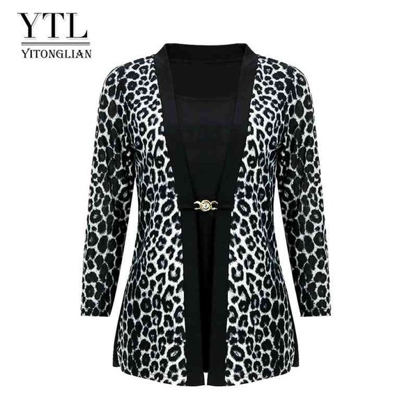 

ytl women chic leopard blouse for work plus size fashion patchwork slim shirt long sleeve autumn spring tunic blusas h414 210412, White