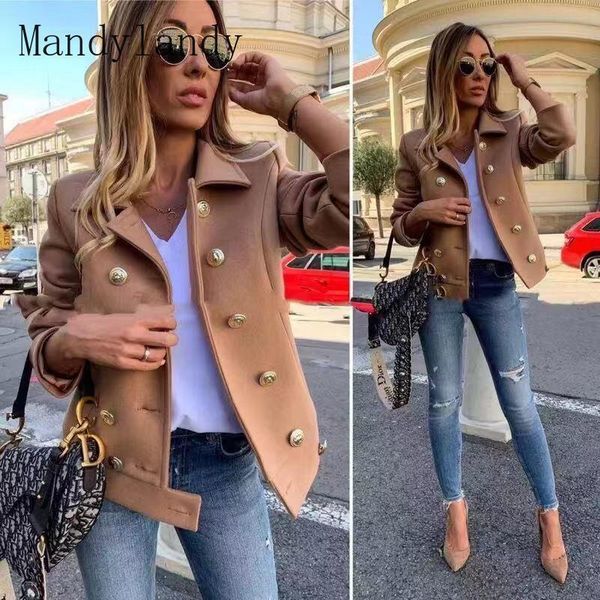 

women's jackets mandylandy casual solid color turn-down collar woolen coat spring autumn slim fit long sleeve double breasted short, Black;brown