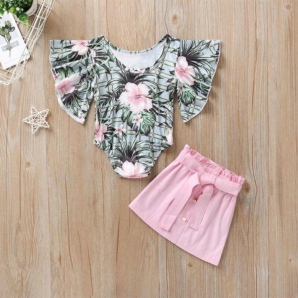 

clothing sets born baby girl clothes infant girls trumpet sleeve floral triangular romper skirt set, White
