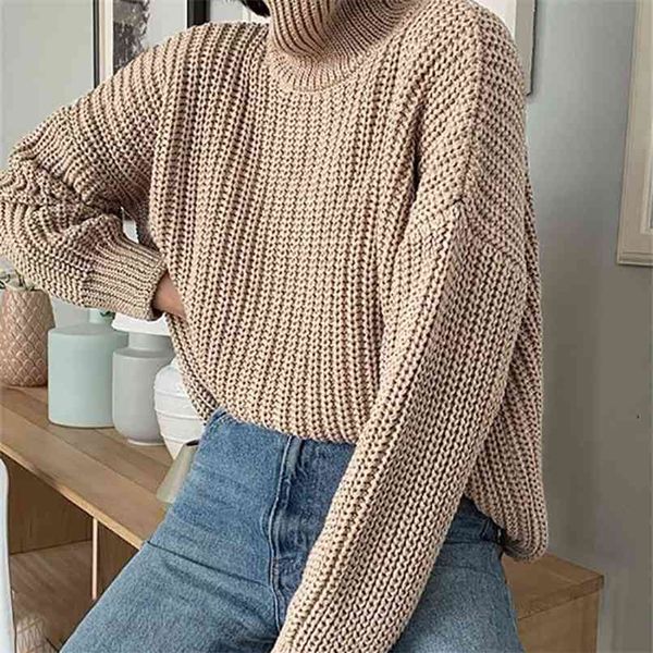 

wotwoy autumn winter knitted turtleneck sweater women thick long oversized sweaters solid cashmere pullovers korean 210914, White;black