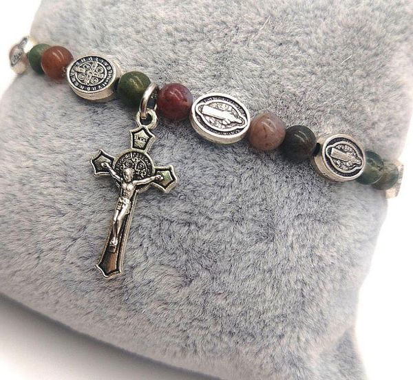 

natural stone agate cross bracelet strands rosary icon of jesus beaded bracelets elasticity handmade factory price, Black