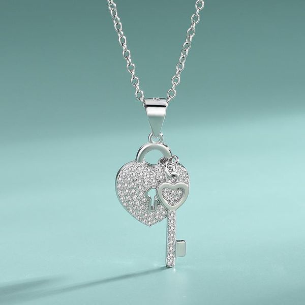 

chains s925 sterling silver heart-shaped love the key necklace personality europe and united states fashion lock jewelry pendant