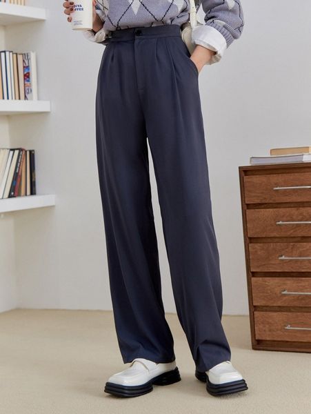 

dazy slant pocket fold pleated straight leg pants g5wf#, Black;white